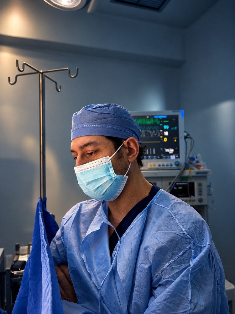El Dr. Salim Barhoum, anestesiólogo, en el quirófano junto al monitor.